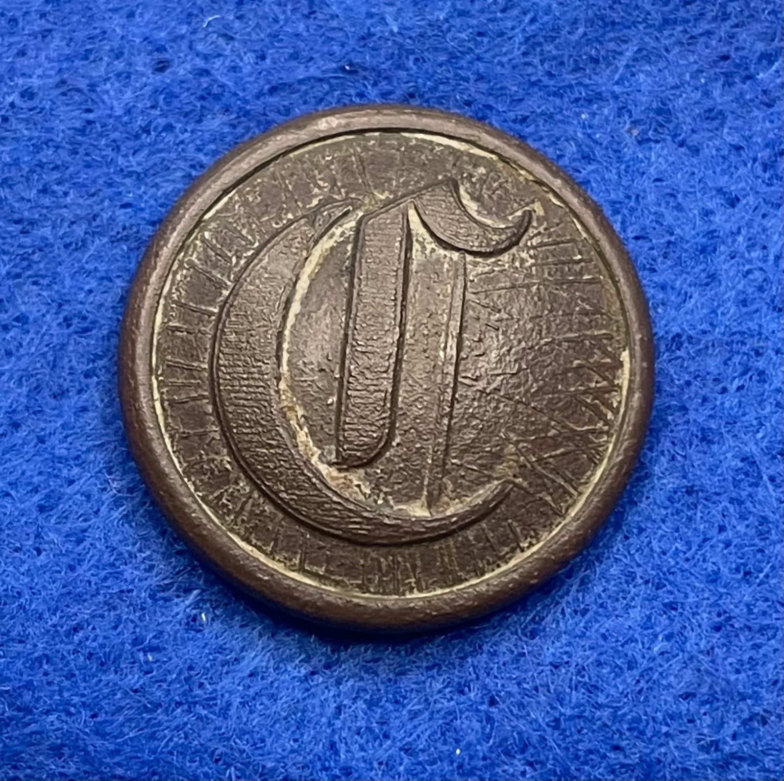 Excavated Civil War Confederate Cavalry Script "C" Coat Button from Vicksburg