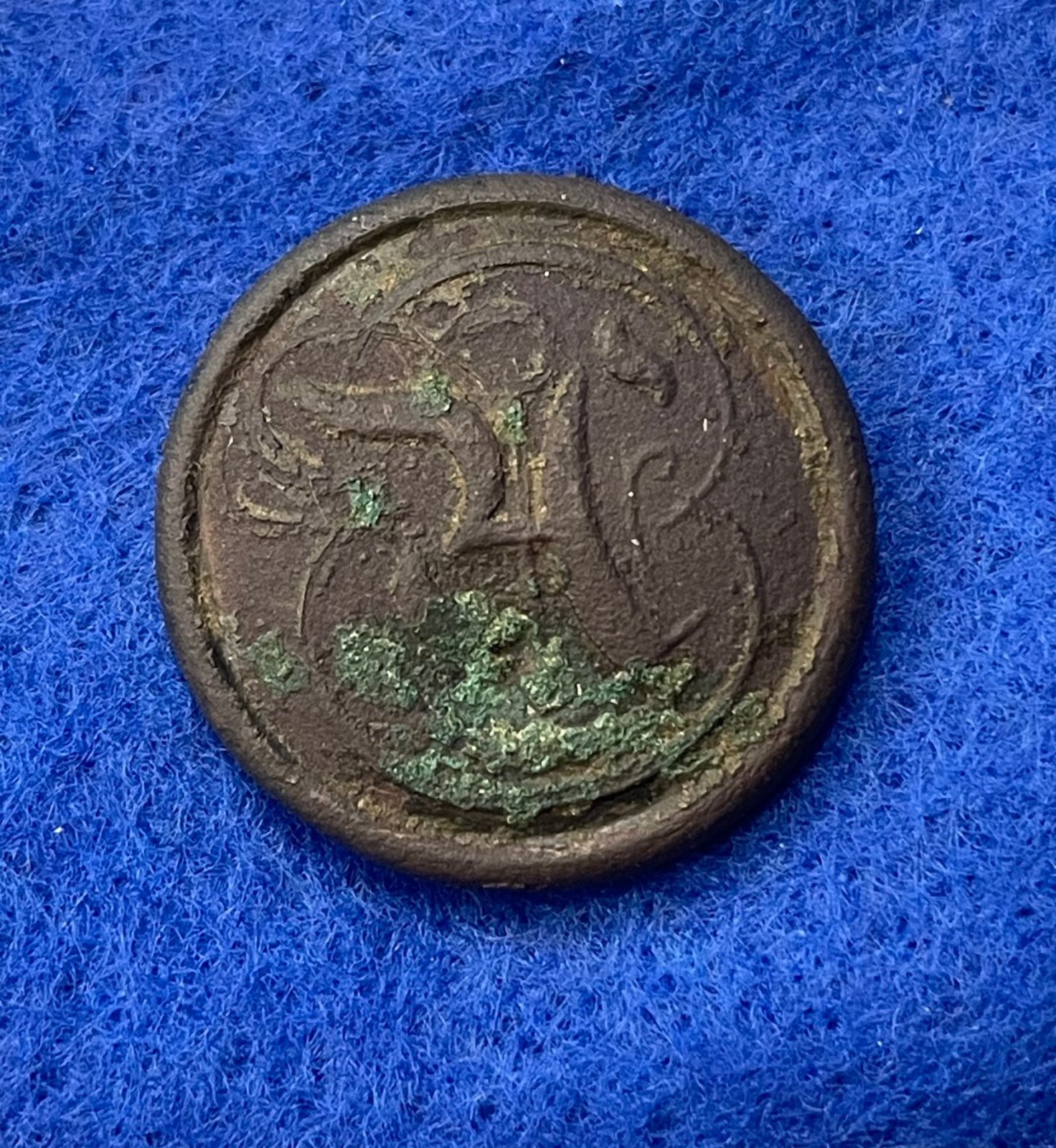 Excavated Civil War Confederate Artillery Manuscript "A" Coat Button from Milledgeville, GA