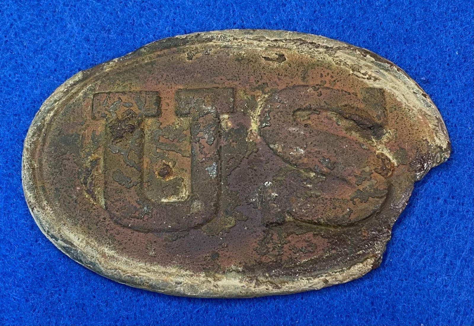 Excavated Civil War US Cartridge Box Plate with Markers Mark & Inspector Stamp