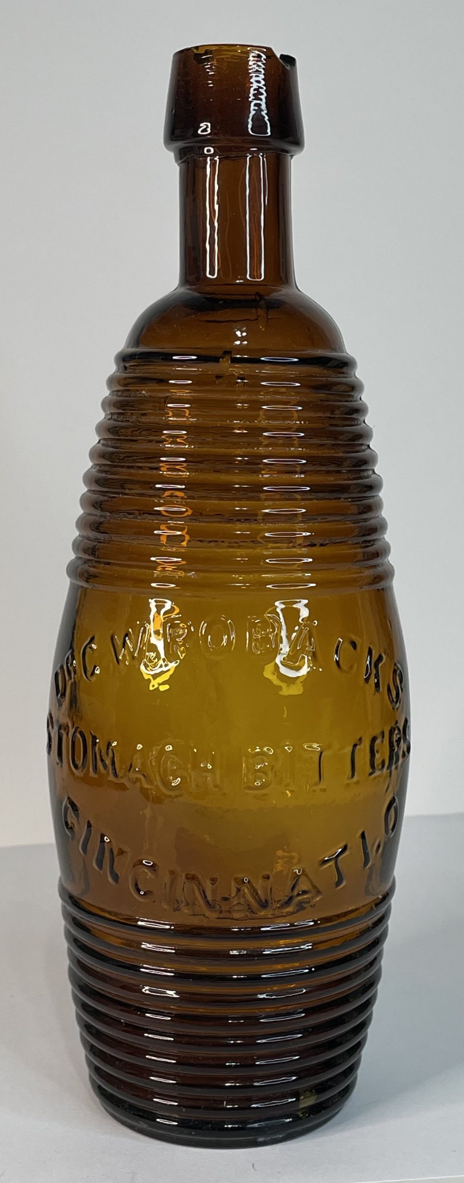 Amber Dr. C. W. Robacks Stomach Bitters Bottle