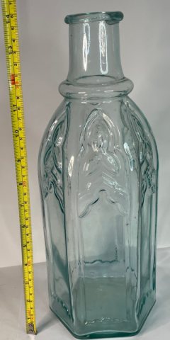 Beautiful Large 6 Sided Aqua Cathedral Pickle Bottle