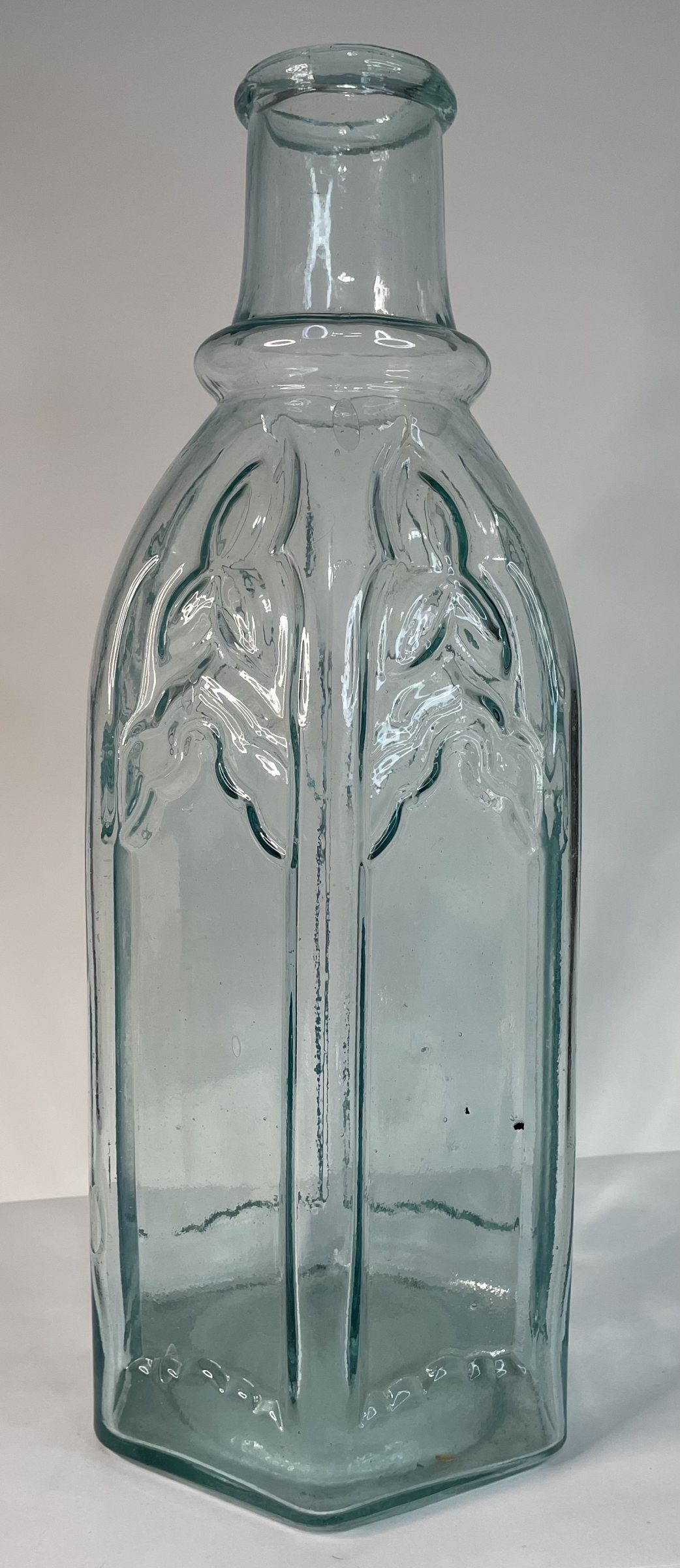 Beautiful Large 6 Sided Aqua Cathedral Pickle Bottle